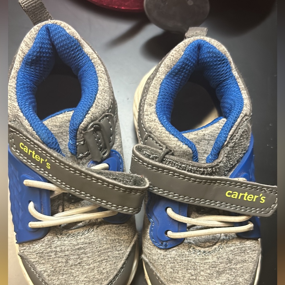Grey and blue toddler shoes